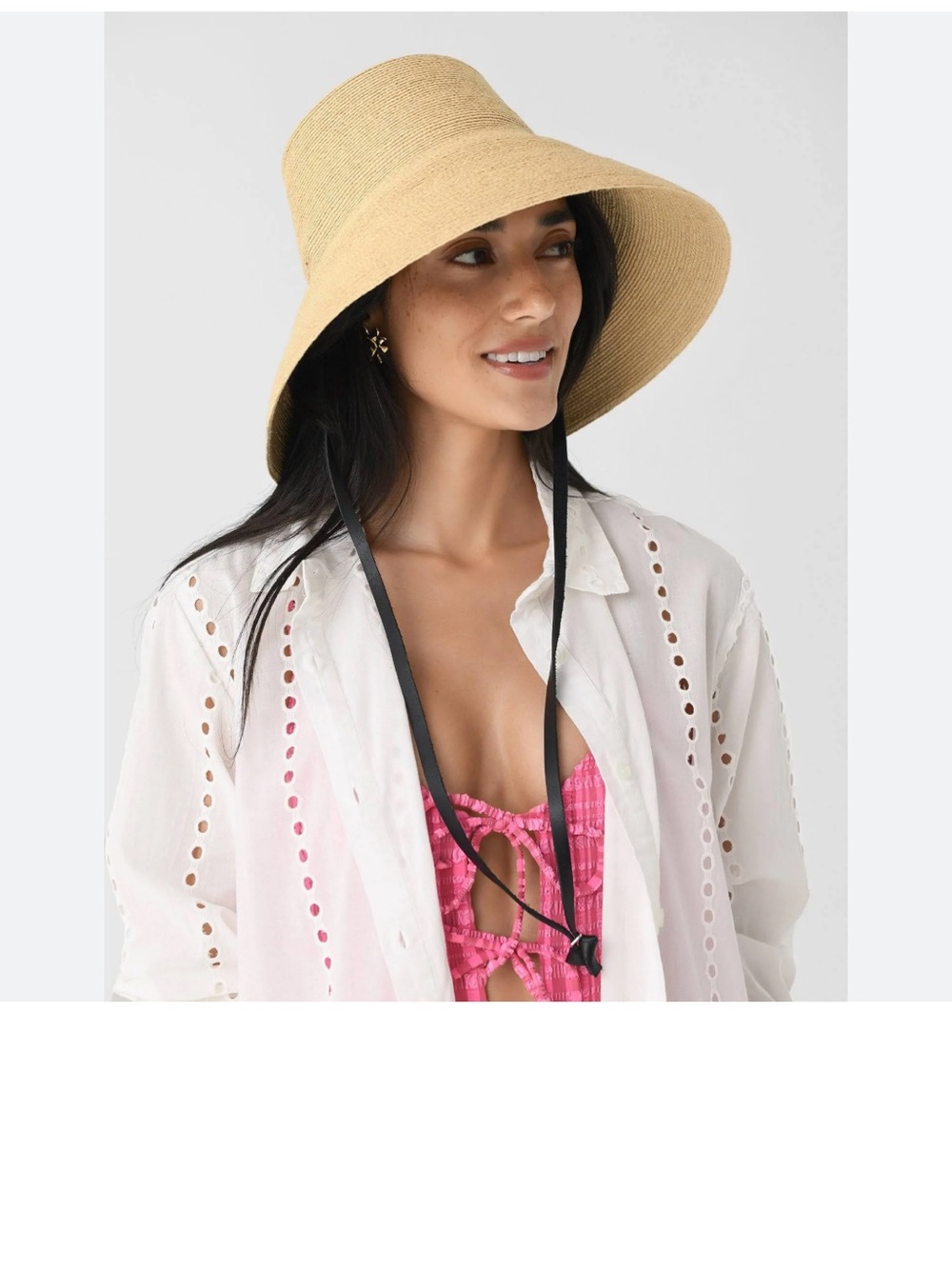 Janessa Leone Natural Straw Visor Hat with Black Chin Strap - Picture 7 of 7